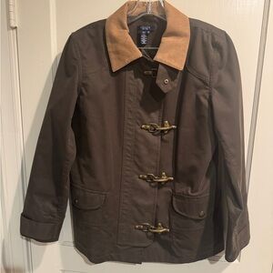 Ralph Lauren Chaps Womens Brown Toggle Coat with Tan Collar size Medium EUC